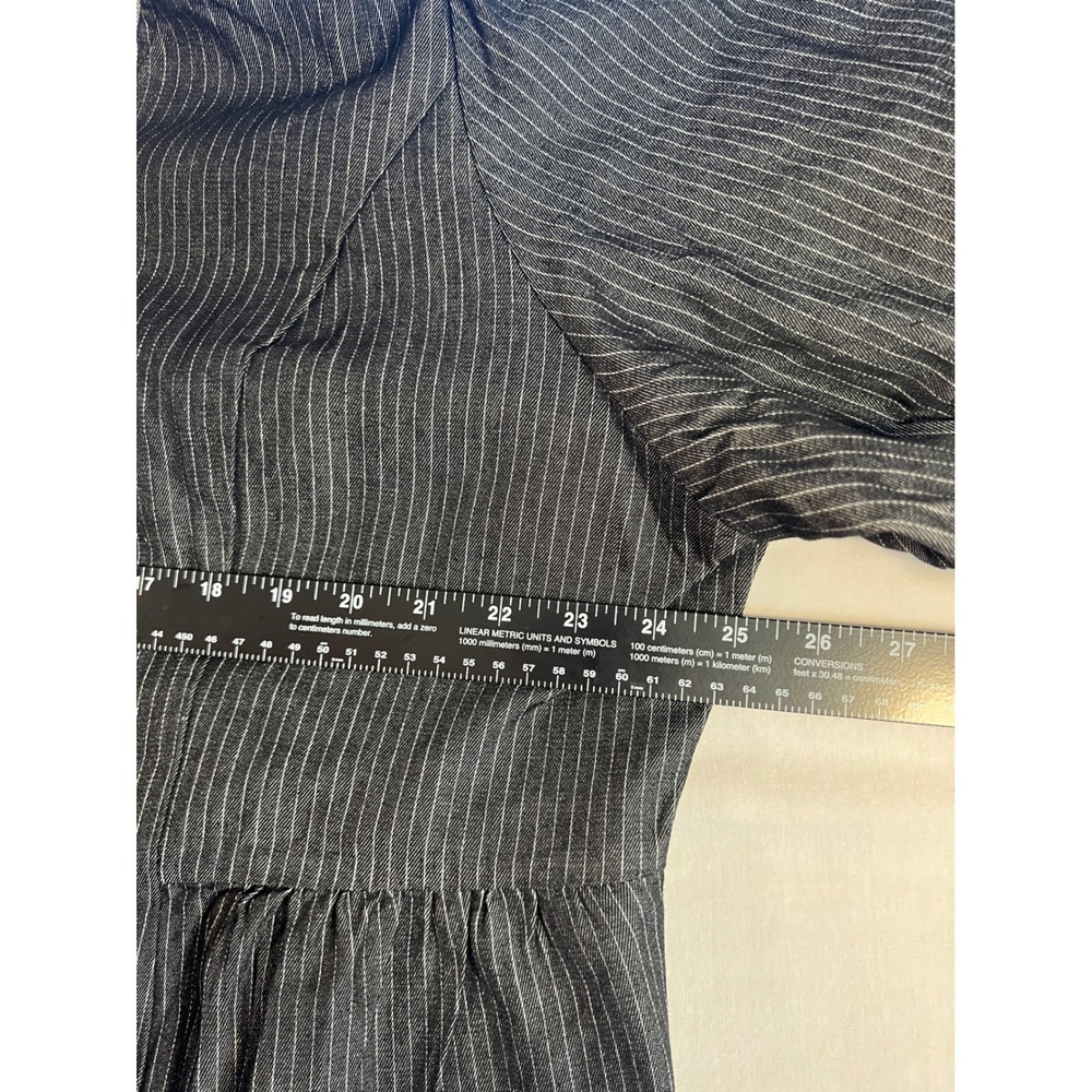 Polagram Pinstripe Denim Maxi Dress Short Puff Sleeve Button Front 2XL New - Picture 4 of 7
